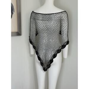 Swee Lo Triangle Crochet Shawl Black Beaded Open Knit Whimsigoth Fairy Festival